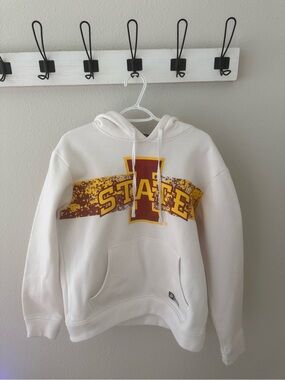 White Hoodie with Maroon & Gold 'STATE' Graphic